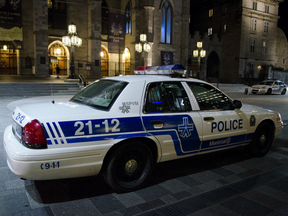 A police car outside the Notre Dame Basilica in Old Montreal on July 18,  2012.