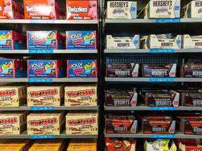Hershey Co. candies for sale at the Hershey's Chocolate World store in New York.
