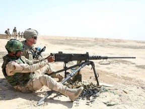 Soldiers assigned to 3rd Brigade Combat Team instruct Iraqi soldiers in 2015 how to properly use an M2 machine gun during training at Besmaya Range Complex, Iraq.