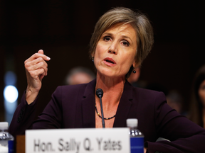 Former acting Attorney General Sally Yates testifies on Capitol Hill in Washington, Monday, May 8, 2017, before the Senate Judiciary subcommittee on Crime and Terrorism hearing: "Russian Interference in the 2016 United States Election."
