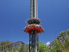 Drop Line, a drop tower at Dollywood in Pigeon Forge, Tennessee, is a free-fall experience more than 20 stories above Dollywood’s Timber Canyon.