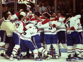 In this June 9, 1993 file photo, the Montreal Canadiens celebrate their Stanley Cup victory.