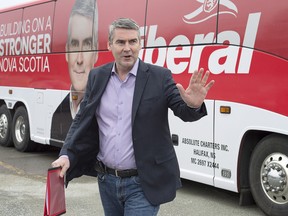 Nova Scotia Premier Stephen McNeil arrives for an infrastructure announcement as he campaigns in Halifax on Monday, May 1, 2017.