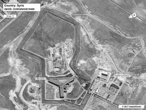 A satellite image of what the State Department described as a building in a prison complex in Syria that was modified to support a crematorium.