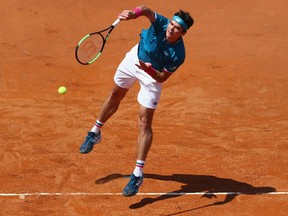 Milos Raonic had trouble with his serve during his quarter-final match against Alexander Zverev at the Internazionali BNL d'Italia on May 19, 2017 in Rome.