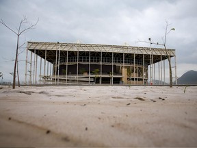 A view from the mostly abandoned Olympic Aquatics stadium at the Olympic Park on May 20 in Rio de Janeiro, Brazil.