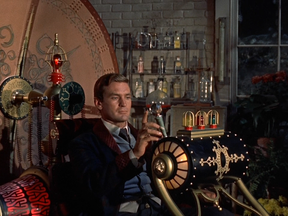 The immensely handsome Rod Taylor prepares to journey into the future in the 1960 film The Time Machine.