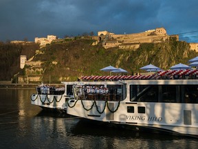 The Viking Hild, one of two new "longships" launched by Viking Rivers Cruises this year on the Mosel River in Koblenz, Germany.