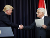 U.S. President Donald Trump and Palestinian leader Mahmud Abbas give a joint press conference at the presidential palace in the West Bank city of Bethlehem on May 23, 2017.