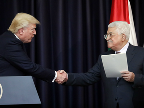 U.S. President Donald Trump and Palestinian leader Mahmud Abbas give a joint press conference at the presidential palace in the West Bank city of Bethlehem on May 23, 2017.