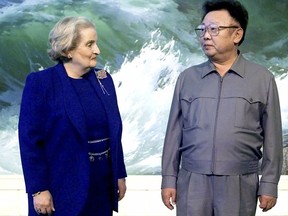 In Oct. 23, 2000, North Korean leader Kim Jong Il and U.S. Secretary of State Madeleine Albright exchanged an awkward glance in Pyongyang, North Korea.