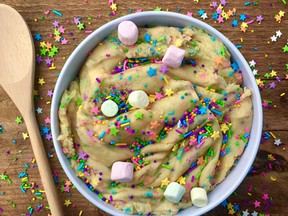 New to the Calgary Stampede Midway this year, unicorn cookie dough that you eat straight from the bowl, with your own wooden spoon.