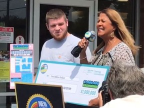 A New York state man who stopped at a convenience store to put air in his tires and ended up buying a lottery ticket has won a $1-million jackpot. State lottery officials on Friday introduced 19-year-old Anthony Iavarone.