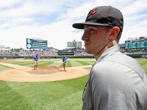 Gabriel Vilardi checks out the field during when three NHL draft prospects visited Wrigley Field in Chicago on June 21, 2017. The NHL draft will be held at the United Center in Chicago on Friday and Saturday.