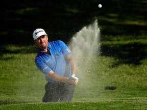 Graeme McDowell plays his shot out of the bunker on the 16th hole during the first round of the FedEx St. Jude Classic at TPC Southwind on June 8, 2017 in Memphis, Tennessee.