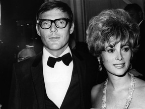 October 1966: American actor Adam West with the actress Jill St John at the premiere of director John Huston's film, The Bible.