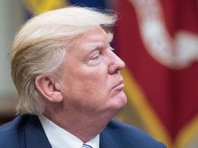 Trump speaks during a meeting with Republican congressional leaders in the Roosevelt Room at the White House in Washington, DC, on June 6, 2017