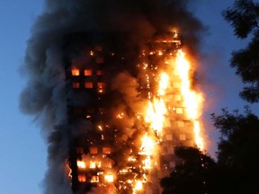 Fire engulfs Grenfell Tower, a residential tower block on June 14, 2017 in west London