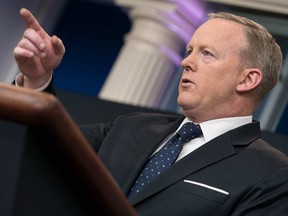 White House spokesman Sean Spicer speaks during a press briefing at the White House in Washington, DC, on June 20, 2017.