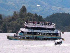 The tourist boat Almirante is seen in the Reservoir of Penol in Guatape municipality in Antioquia  on June 25, 2017.