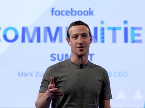 In this Wednesday, June 21, 2017, photo, Facebook CEO Mark Zuckerberg speaks at the Facebook Communities Summit, in Chicago, in advance of an announcement of a new Facebook initiative designed to spur people to form more meaningful communities with Facebook's groups feature. (AP Photo/Nam Y. Huh)