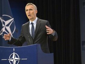 NATO Secretary General Jens Stoltenberg speaks during a media conference at NATO headquarters in Brussels on Wednesday, June 28, 2017. NATO defense ministers meet on Thursday to discuss, among other issues, the situation in Afghanistan. (AP Photo/Virginia Mayo)