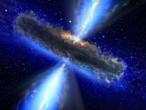 An artist's concept of a quasar, or feeding black hole.