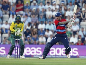 England's Alex Hales bats during the T20 Blast cricket match between England and South Africa at the Ageas Bowl, Southampton, England, Wednesday, June 21, 2017. (Paul Harding/PA via AP)
