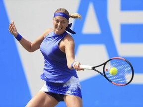 Czech Republic's Petra Kvitova returns a shot to Great Britain's Naomi Broady during day three of the tennis Classic at Edgbaston Priory, Birmingham, England, Wednesday June 21, 2017. (Tim Goode/PA via AP)