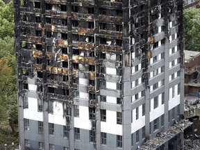 The burnt Grenfell Tower in London, Friday, June 23, 2017