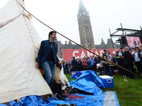 Prime Minister Justin Trudeau leaves a Teepee on Parliament Hill in Ottawa on Friday, June 30, 2017