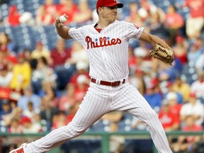 Philadelphia Phillies' Nick Pivetta pitches during the first inning of the team's baseball game against the St. Louis Cardinals, Wednesday, June 21, 2017, in Philadelphia. (AP Photo/Matt Slocum)