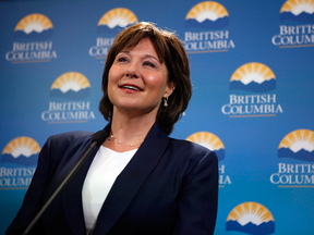 B.C. Premier Christy Clark speaks to reporters after being sworn-in on Thursday, June 8, 2017.