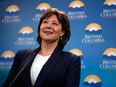 B.C. Premier Christy Clark speaks to reporters after being sworn-in on Thursday, June 8, 2017.