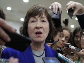 Sen. Susan Collins, R-Maine, speaks amid a crush of reporters after Republicans released their long-awaited bill to scuttle much of President Barack Obama's Affordable Care Act, at the Capitol in Washington, Thursday, June 22, 2017. She is one of four GOP senators to say they are opposed to it as written which could put the measure in immediate jeopardy. (AP Photo/J. Scott Applewhite)