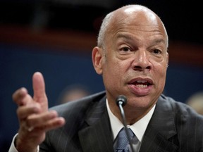 Former Homeland Security Secretary Jeh Johnson testifies to the House Intelligence Committee task force on Capitol Hill in Washington, Wednesday, June 21, 2017, as part of the Russia investigation. (AP Photo/Andrew Harnik)