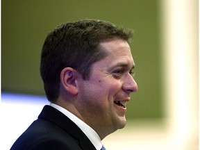 Newly elected Conservative Party Leader Andrew Scheer addresses Conservative caucus in Ottawa, Monday May 29, 2017.