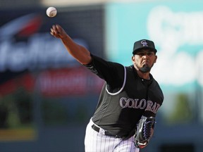 Colorado Rockies starting pitcher German Marquez delivers to Arizona Diamondbacks' Gregor Blanco in the first inning of a baseball game Tuesday, June 20, 2017, in Denver. (AP Photo/David Zalubowski)