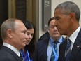Russian President Vladimir Putin meeting with his U.S. counterpart Barack Obama on the sidelines of the G20 Leaders Summit in Hangzhou. Russia after Obama kicked out dozens of suspected intelligence agents and imposed sanctions in a furious dispute over alleged election interference.