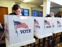 People vote in the U.S. presidential election on Nov. 8, 2016 in Santa Monica, California.