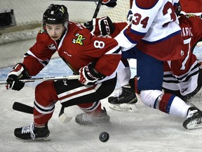 In this Feb. 25, 2016 file photo, Portland Winterhawks forward Cody Glass chases the puck against the Edmonton Oil Kings.