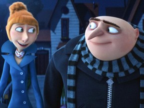 This image released by Illumination and Universal Pictures shows characters Lucy, voiced by Kristen Wiig, left, and Gru, voiced by Steve Carell in a scene from "Despicable Me 3."  (Illumination and Universal Pictures via AP)