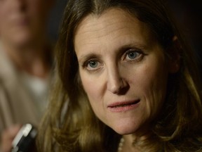 Minister of Foreign Affairs Chrystia Freeland speaks to reporters on Parliament Hill in Ottawa on Tuesday, June 6, 2017.