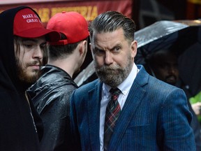 Gavin McInnes takes part in an alt-right protest on April 25, 2017 in New York City.
