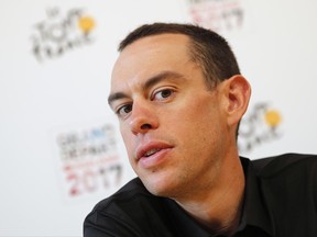 Australia's Richie Porte looks up during a press conference ahead of Saturday's start of the Tour de France cycling race in Duesseldorf, Germany, Thursday, June 29, 2017. (AP Photo/Christophe Ena)