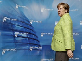 German Chancellor Angela Merkel arrives for a reception of the Economy Council of the German Christian Democratic Party in Berlin, Germany, Tuesday, June 27, 2017. (AP Photo/Michael Sohn)