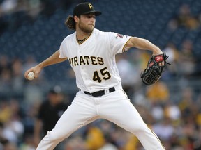 Pittsburgh Pirates starting pitcher Gerrit Cole throws against the San Francisco Giants in the first inning of a baseball game, Friday, June 30, 2017, in Pittsburgh. (AP Photo/Keith Srakocic)