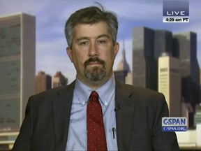 In this image from video provided by C-SPAN, Wall Street Journal reporter Jay Solomon is interview on the C-SPAN program Washington Journal on Sept. 23, 2014 in Washington. The Wall Street Journal on June 21, 2017, fired Solomon after evidence emerged about his involvement in prospective business deals, including one involving arms sales to foreign governments, with an international businessman who was one of his key sources. Solomon was offered a 10 percent stake in a fledgling company, Denx LLC, by Farhad Azima, an Iranian-born aviation magnate who ferried weapons for the CIA. It was not clear whether Solomon ever received money or formally accepted a stake in the company. Solomon did not immediately comment. (C-SPAN via AP)