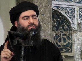 A screengrab that purports to show the leader of the Islamic State group, Abu Bakr al-Baghdadi, delivering a sermon at a mosque in Iraq