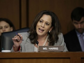 Sen. Kamala Harris, D-Calif., questions Attorney General Jeff Sessions testifies before the Senate Select Committee on Intelligence about his role in the firing of FBI Director James Comey and the investigation into contacts between Trump campaign associates and Russia.